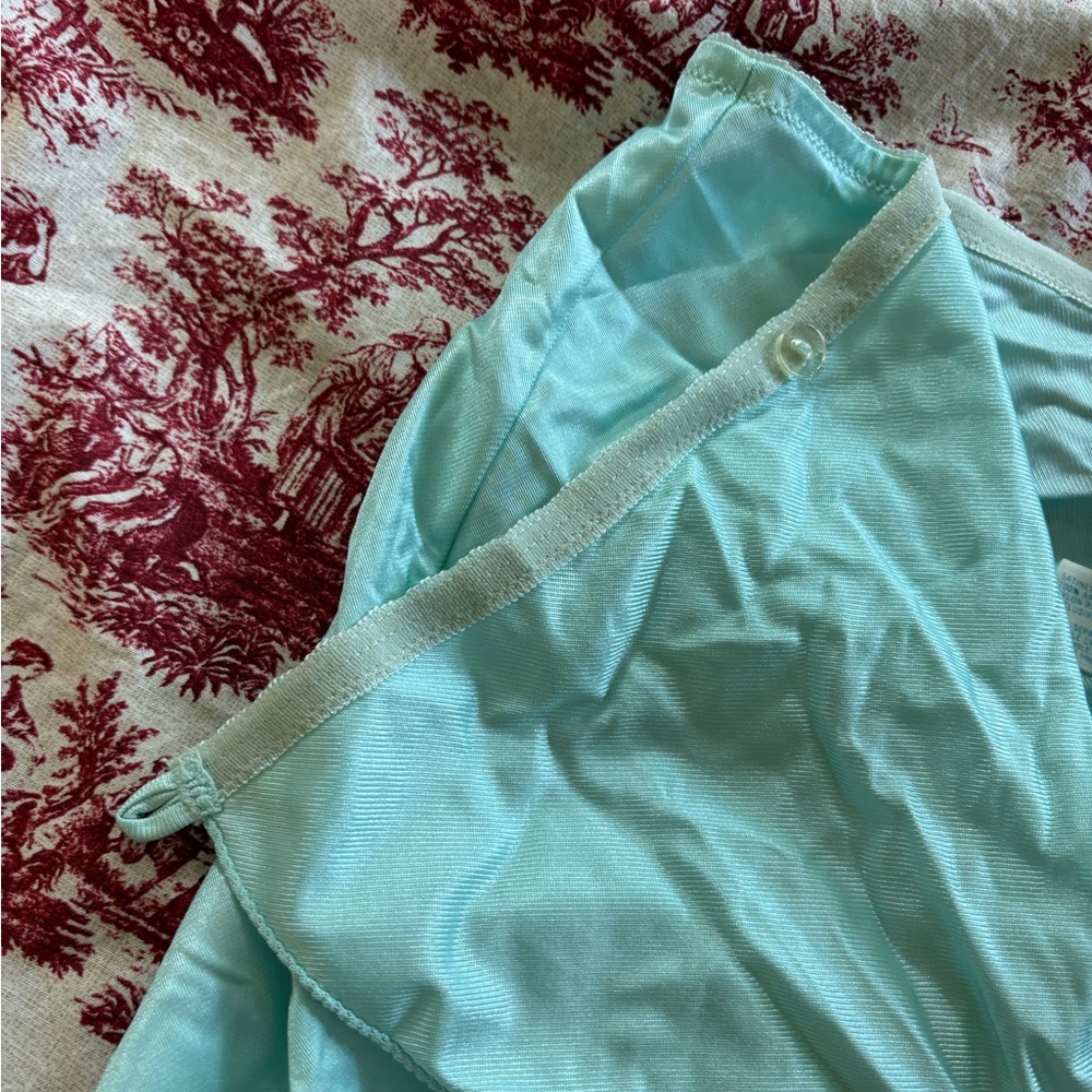 Vintage 70s-80s Lingerie Vassarette Sea Blue Satin Wrap Around Nylon Half Slip
